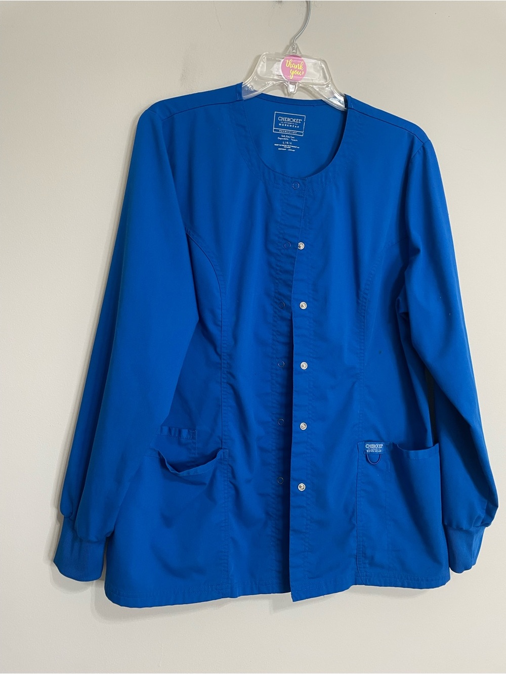 Cherokee Women's Cobalt Blue Snap-Front Scrub Jacket Sz Large Medical Staff